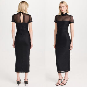 NWT Amanda Uprichard Women's Dominique Midi Dress in Mesh Black - Size S